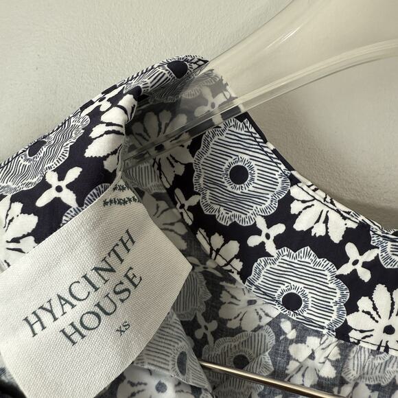 Hyacinth House Navy Blue White Floral Gigi Blouse XS Lace Trim Puff Sleeve New - Picture 6 of 6